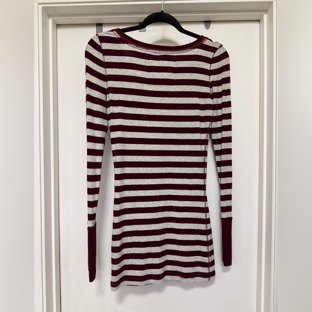 Abercrombie & Fitch Y2K long sleeve babydoll shirt - stripes - maroon red/gray M - Picture 4 of 9